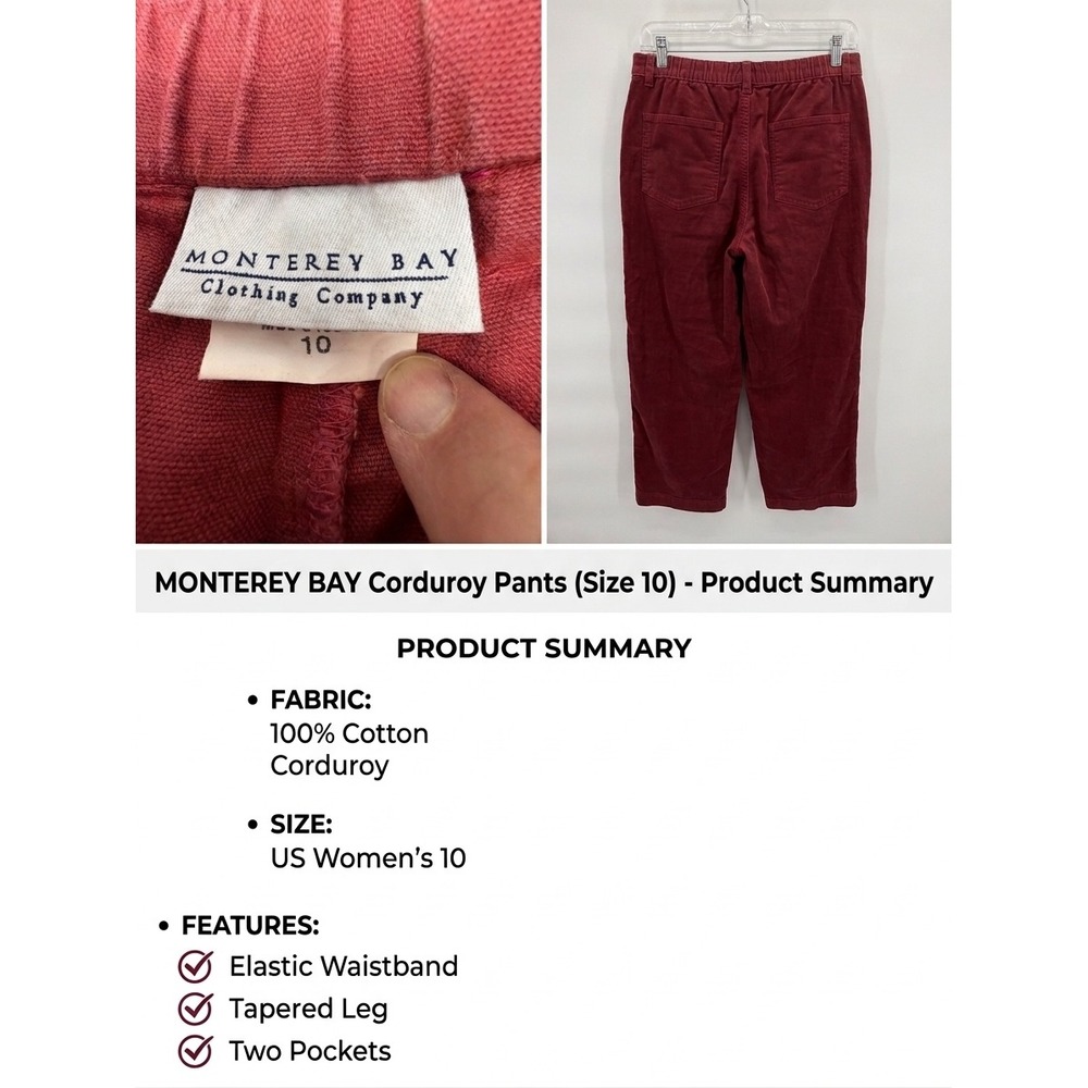 Vintage‎ Monterey Bay Red Corduroy Pants 10 Elastic Waist High Rise Gorpcore